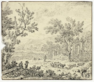 Landschaft mit Ziegen, Ziegenhirt und Ruinen von Jan van Huysum