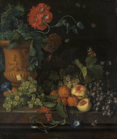 Terrakotta-Vase mit Blumen und Früchten von Jan van Huysum