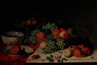 Ein Korb mit Trauben und Äpfeln von Jan van Os