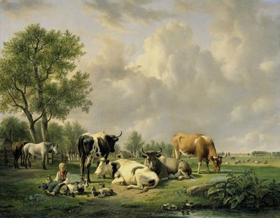 Wiese mit Tieren von Jan van Ravenswaay