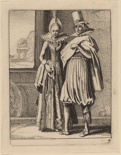 Zwei Figuren in Kostümen von Jan van de Velde II
