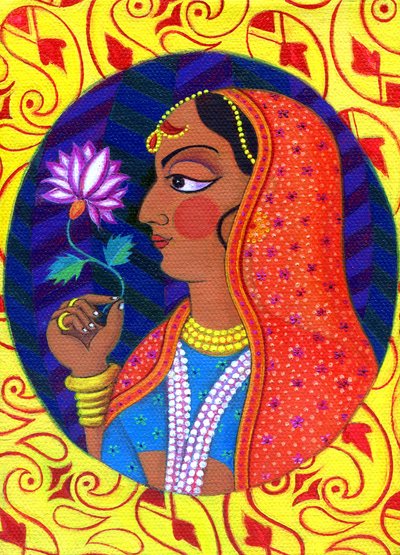 Maharani mit weißer und rosa Blume, 2011 von Jane Tattersfield