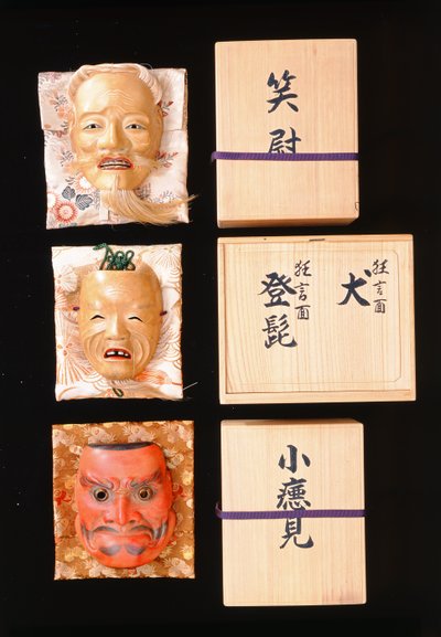 Noh-Masken (lackiertes Holz) von Japanese School