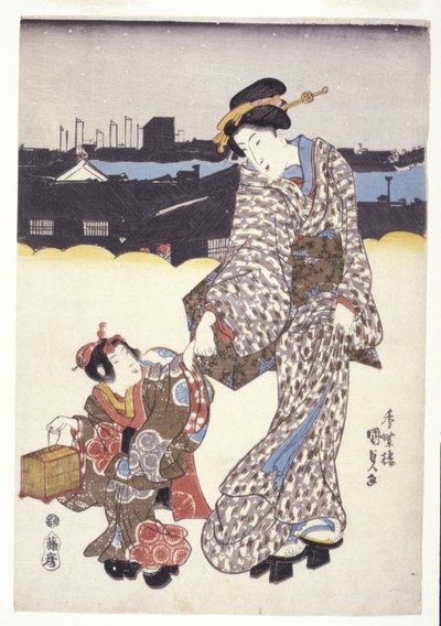 Ohne Titel (Eine Frau und ein Kind) von Japanese School