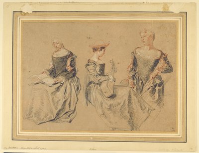 Drei Studien von sitzenden Frauen von Jean Antoine Watteau