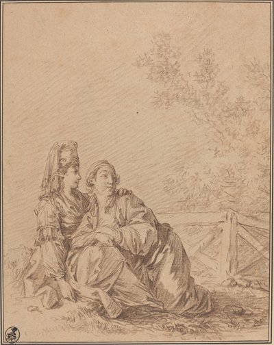 Zwei Russen in einer Landschaft sitzend von Jean Baptiste Le Prince