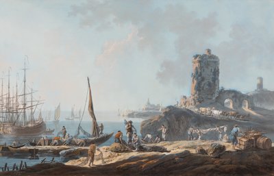 Hafenszene bei ruhigem Wetter von Jean Baptiste Pillement