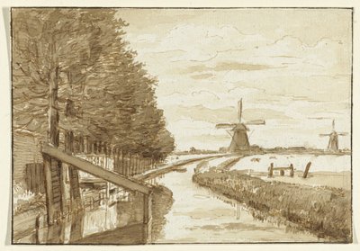 Landschaft mit einem Kanal und zwei Mühlen von Jean Bernard