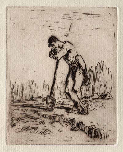 Mann, der sich auf einen Spaten lehnt von Jean Francois Millet