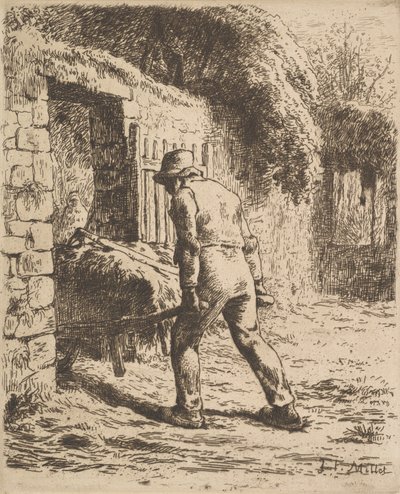 Bauer schiebt eine Schubkarre, 1855 von Jean Francois Millet