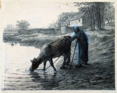 Frau führt ihre Kuh zum Wasser von Jean Francois Millet