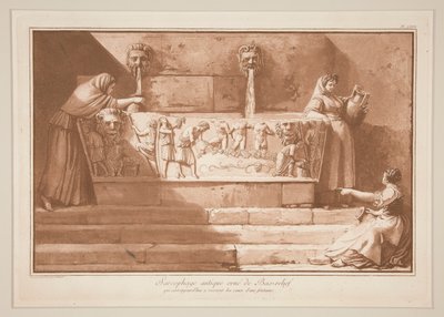Antiker Sarkophag mit Basrelief von Jean Pierre Laurent Houel