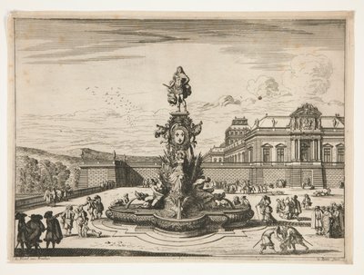 Brunnen, mit Palast im rechten Hintergrund von Jean le Pautre