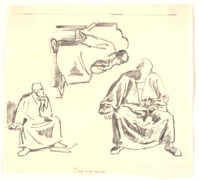 Drei Studien eines sitzenden, bärtigen Mannes. Saul von Joakim Frederik Skovgaard
