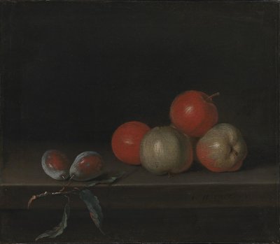Äpfel und Pfirsiche auf einem Tisch von Johan Hörner