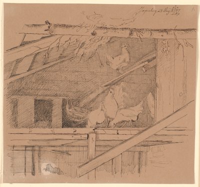 Hühner auf einem Dachboden von Johan Thomas Lundbye