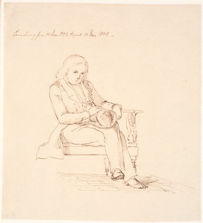 Thorvaldsen sitzt auf einem Sofa von Johan Thomas Lundbye