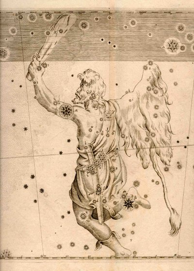 Uranometria (1661) zeigt das Sternbild Orion von Johann Bayer