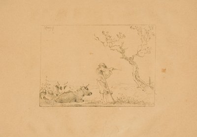 Hirte, der eine Sense schärft, mit Vieh von Johann Christian Klengel
