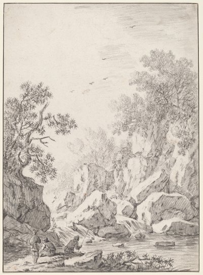 Ein Wasserfall bei Felsenklippen, 1750er Jahre von Johann Christoph Dietzsch