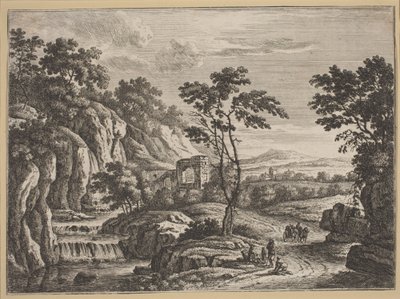 Landschaft mit Ruinen und einem Wasserfall von Johann Christoph Dietzsch