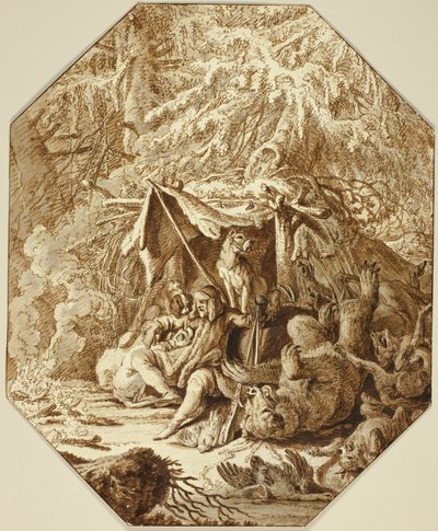 Der kühne Jäger, der im Winter ausharrt von Johann Elias Ridinger
