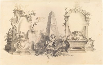 Moderne Kartusche mit Symbolen des Todes von Johann Esaias Nilson