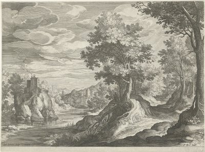 Flusslandschaft mit einer Burg von Johann Sadeler (I)