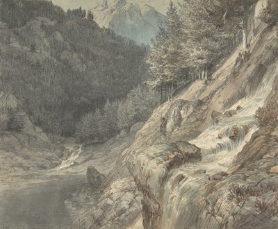 Gebirgige Landschaft mit einem Fluss, 1807-63 von Johann Wilhelm Schirmer