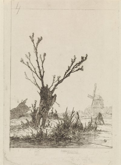 Schlittschuhläufer mit Schlitten bei einer Kopfweide von Johannes Franciscus Hoppenbrouwers