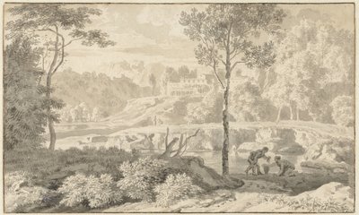 Arkadische Landschaft mit Figuren an einem See von Johannes Glauber