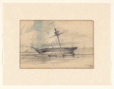 Segelschiff mit zwei Ruderbooten von Johannes Huygens (signed by artist)