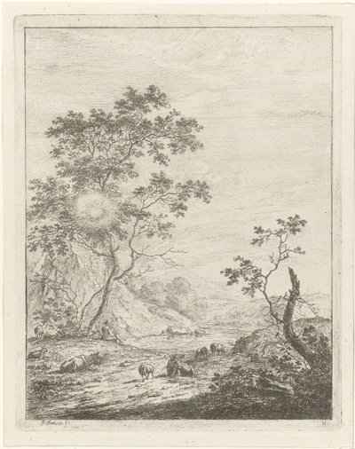 Berglandschaft mit Hirte und Vieh von Johannes Janson