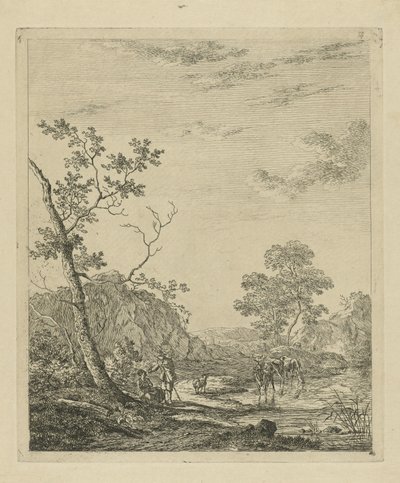 Landschaft mit Vieh im Fluss von Johannes Janson