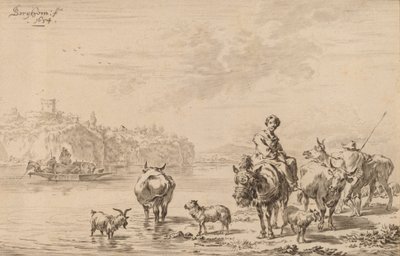 Frau auf einem Maultier sitzend, 1769 von Johannes Kornlein