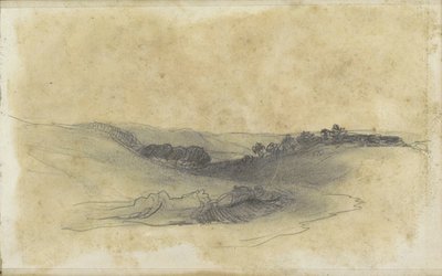 Hügellandschaft mit Bäumen von Johannes Tavenraat