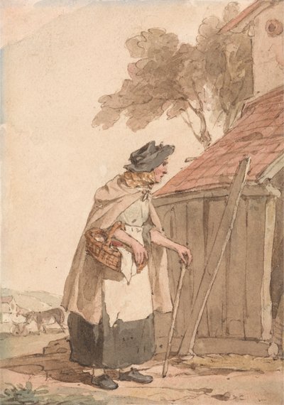 Eine alte Frau trägt einen Korb von John Augustus Atkinson