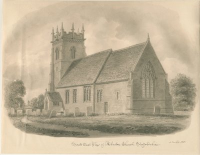Adbaston Kirche: Sepiazeichnung, 1843 von John Buckler