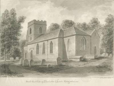 Barlaston Kirche: Sepiazeichnung, 1844 von John Buckler