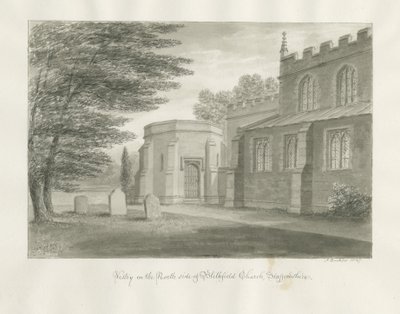 Blithfield Kirche: Sepiazeichnung, 1847 von John Buckler