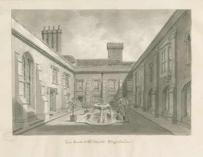 Blithfield Hall - Innenhof: Sepia-Zeichnung von John Buckler