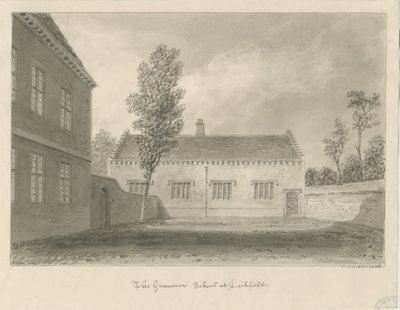 Lichfield - Grammar School: Sepia-Zeichnung von John Buckler