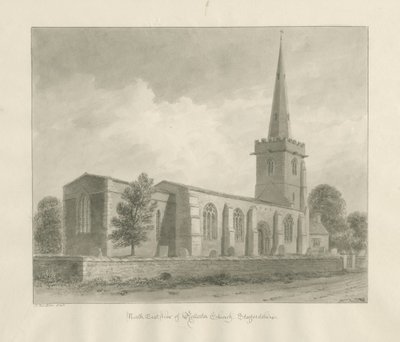 Rolleston Church: Sepiazeichnung, 1848 von John Buckler