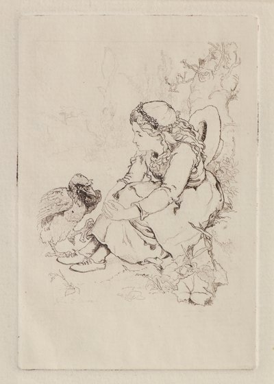 Sitzendes Mädchen und großer Vogel von John Duncan