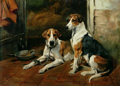 Hunde in einem Stallinneren von John Emms