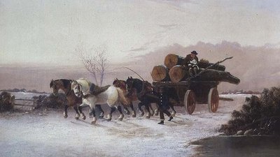 Holzwagen im Schnee von John F. Morris