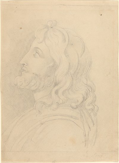 Büste eines bärtigen Mannes, der nach oben schaut von John Flaxman