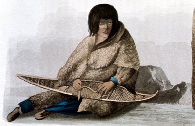 Kupferindianermädchen repariert Schneeschuh, 1823 von John Franklin