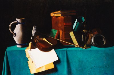 Tischplatte mit Geige von John Frederick Peto