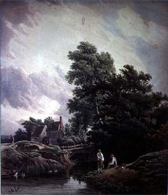 Landschaft mit Wassermühle und Figuren von John James Chalon